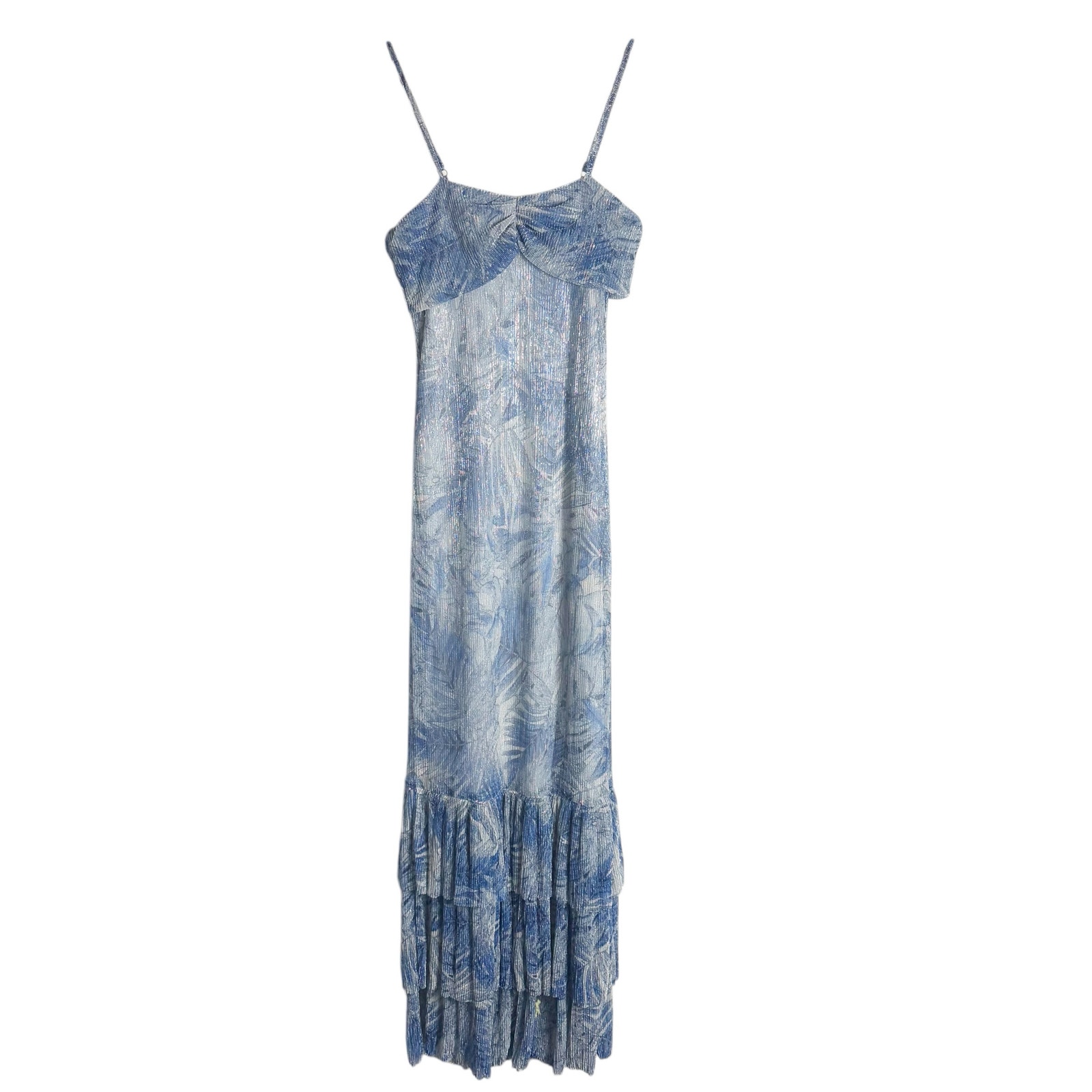 Mia Vesper Frond Mermaid Blue Printed Sleeveless Chiffon Maxi Dress Size Small — image 6 of 8